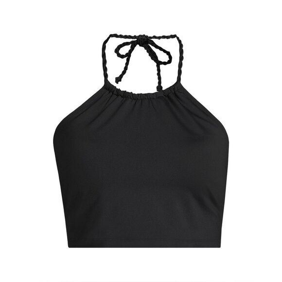 Land's End plus size High Neck halter bikini top with braided tie detail size 14 - Picture 1 of 4